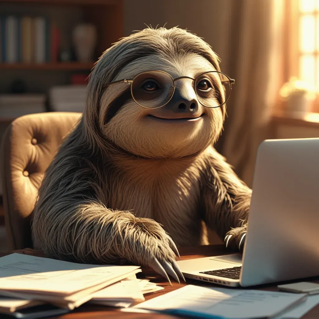 Serene Sloth At Laptop