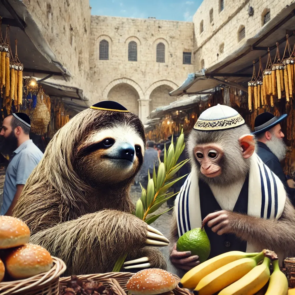 Sloth And Monkey Mahane Yehuda Sukkot Lulav
