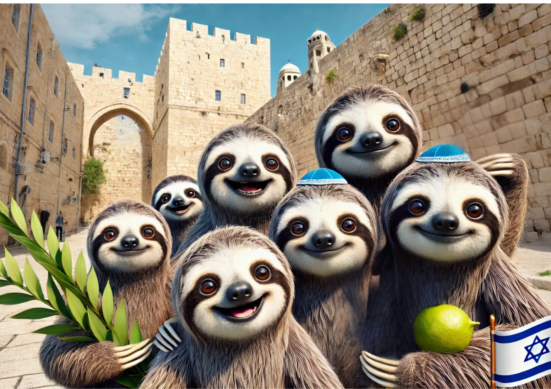 Sloth Group Jerusalem Old City Israel Flag Sukkot