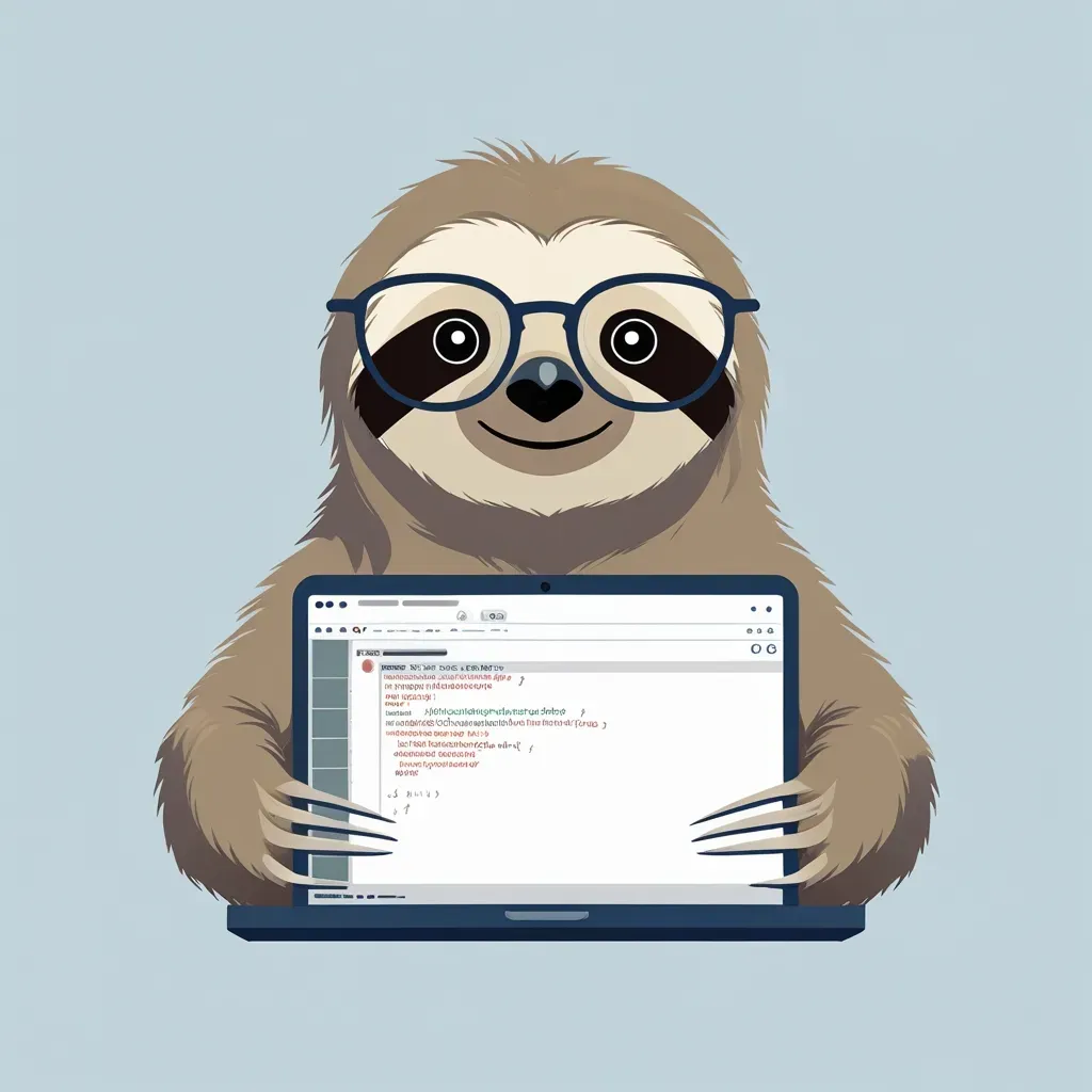 Sloth Holding Laptop Cartoon Style