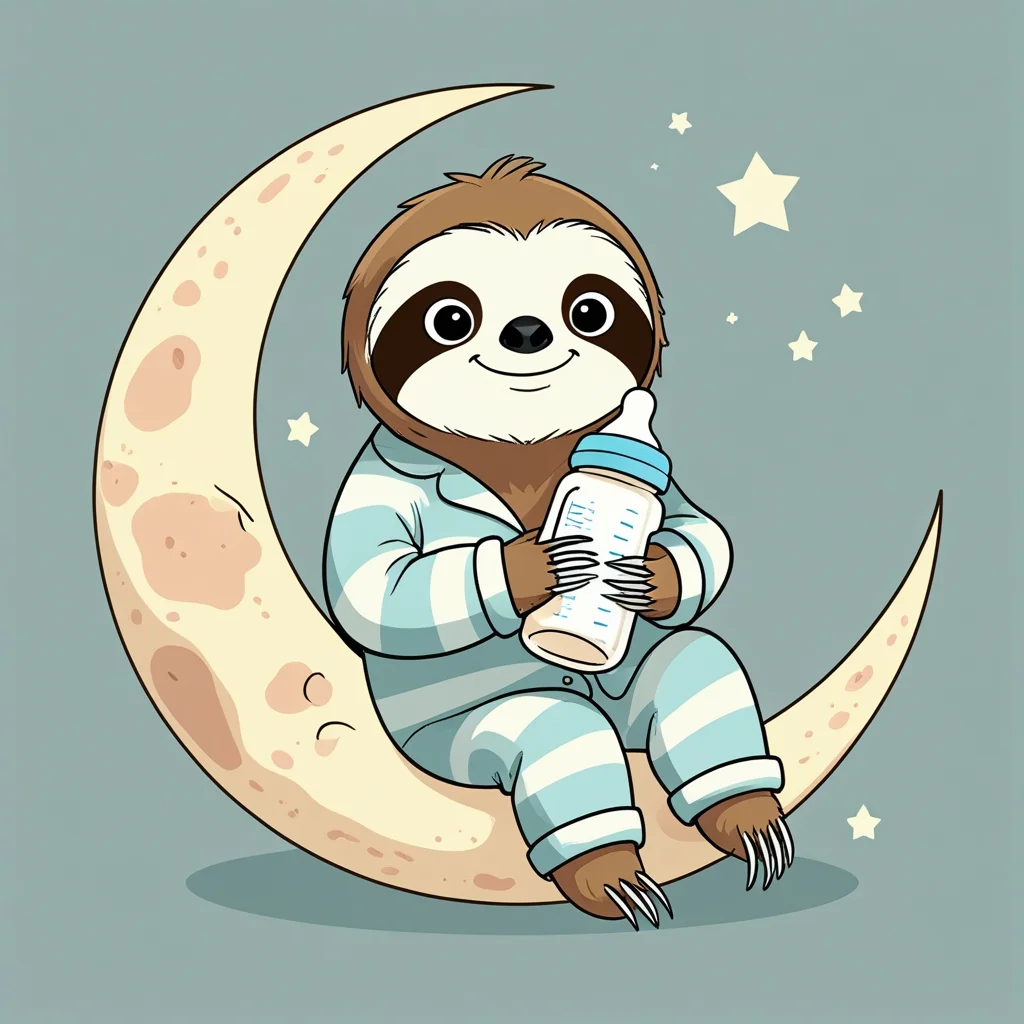 Sloth Moon Bottle Pajamas Illustration