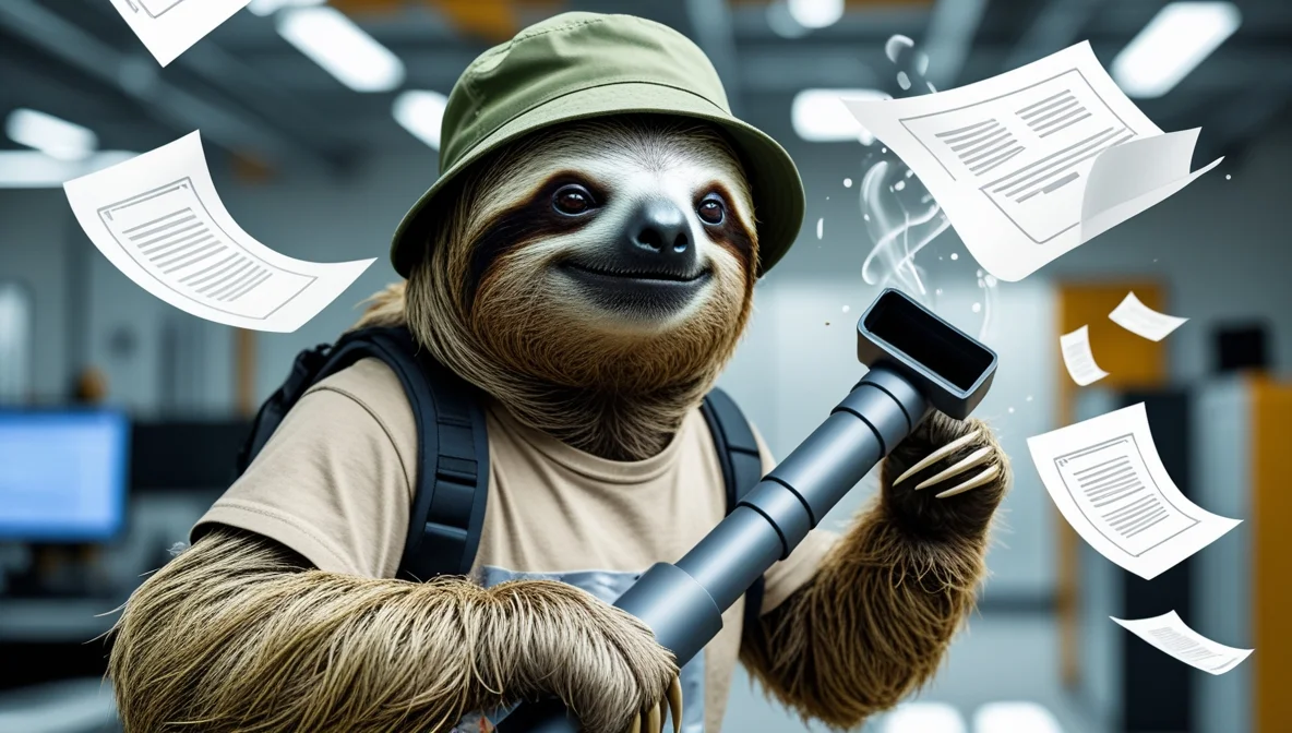 Sloth Office Worker Vacuum Papers