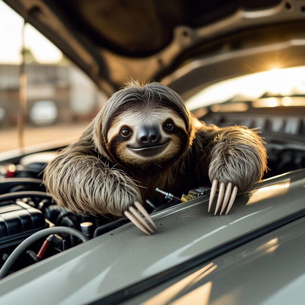Sloth Under Hood Car
