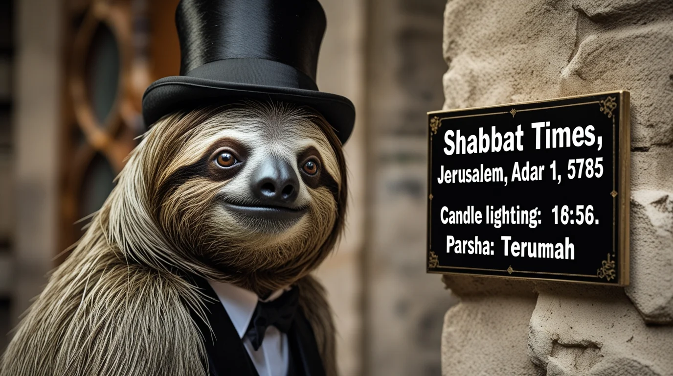 Sloth Wearing Top Hat Shabbat Sign